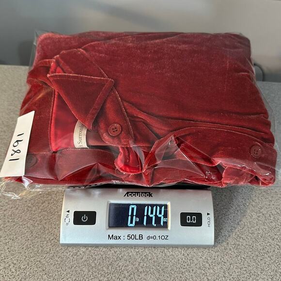 Soft Surroundings Sz L Red‎ Velvet Boyfriend Button Front Tunic Blouse Collared - Picture 12 of 12